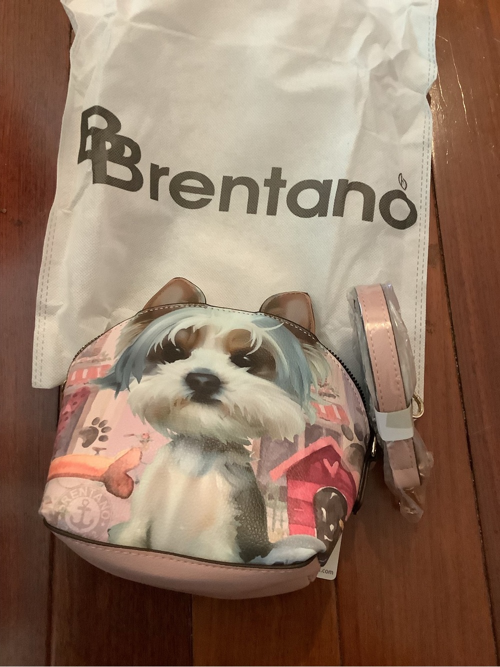 Brentano Pink Yorkie Dog Print Crossbody Bag